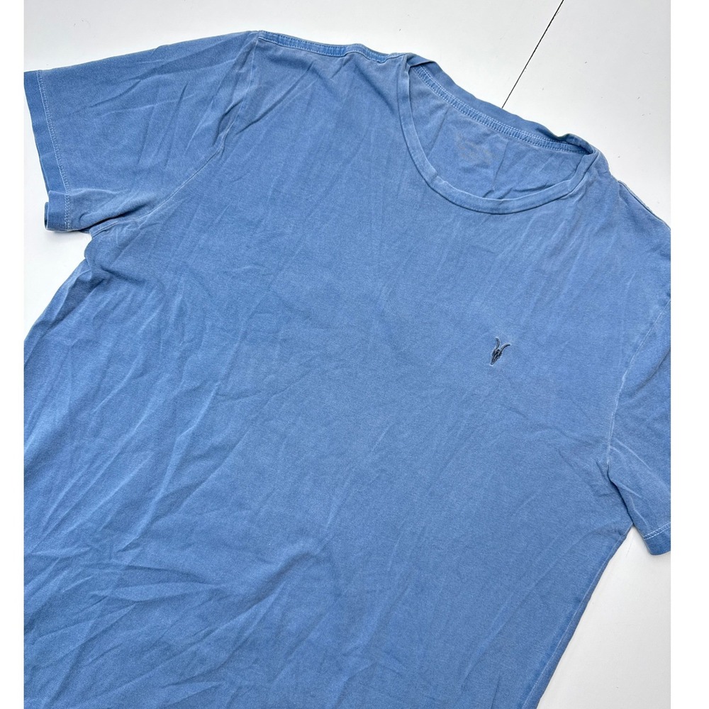 AllSaints Ossage SS Crew Blue Cotton T-Shirt Mens XL MD206W Ramskull Logo